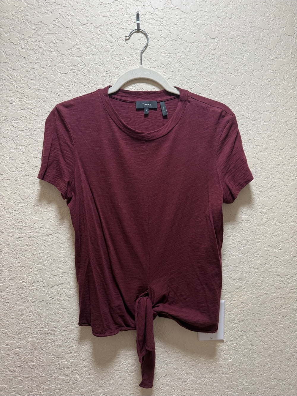 Theory Burgundy Short-Sleeve Tie-Front Tee